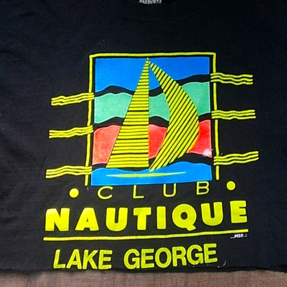 VTG 90S LAKE GEORGE NEON  CROP USA MADE TEE WOMANS L - Picture 2 of 7